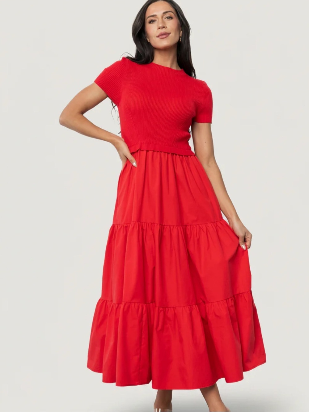 Baltic Born Devotion Tiered Midi to Maxi Dress A-Line Red Large